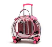 Folpus Transporteur pour Animaux Chariot à roulettes Sac à Dos Cage Valise Conception Double Mode Rouler et Porter Bretelles Intégrées Adapté aux Visites Vétérinaires Promenades, Rose