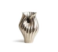 Folpus Vase Décoratif Aluminium Vase à Fleurs Centre de Table Ornement Moderne Finition Argentée Surface Texturée Réfléchissante pour Central Lumineux Adapté, 19 15 H29cm, C款 Petit