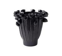 Folpus Vase Décoratif en Céramique avec Silhouette et Rainures Verticales pour Présenter s Fleurs sur une Console d'Entrée, Noir, Haut 48 44.5 H47cm