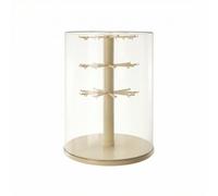 Folpus Vitrine Rotative de Présentation Présentoir Boîte Étagère Organisateur avec Couvercle Clair Cylindrique Agencement Vertical à Colonne et Bras Rotation , Grand, Rotatif, 3 Niveaux , Crème