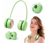 Foluu Ventilateur de Cou Rechargeable, 5 Vitesses, Affichage LED. Turbine 120 Pales, 360° Flexible, Ultra-Silencieux 40dB. Idéal Voyage, Sport, Bureau (Vert)