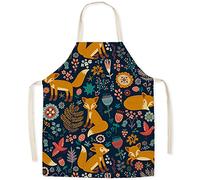 FOMAISELF Tablier de cuisine en lin pour adultes - Tablier de père de maman de motif de renard mignon, tablier de maman pour la fête de peinture de cuisson de cuisson