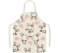 FOMAISELF Tablier de cuisine en lin pour enfants - Tablier pour enfants à motif de lapin mignon, tabliers pour fils et filles pour la cuisson, la peinture, la fête