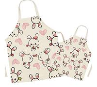 FOMAISELF Tablier de cuisine en lin pour parents et enfants - Tablier de maman et d'enfants à motif de lapin mignon, tabliers de fille de fils de maman pour la fête de peinture de cuisson de cuisson