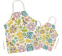 FOMAISELF Tablier de cuisine en lin pour parents et enfants - Tablier de maman et d'enfants de motif hibou mignon, tabliers de fille de fils de maman pour la fête de peinture de cuisson de cuisson