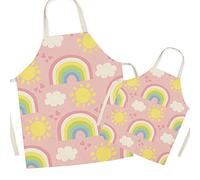 FOMAISELF Tablier de cuisine en lin pour parents et enfants - Tablier pour maman et enfants à motif arc-en-ciel mignon, tabliers pour fille de fils de maman pour la cuisson, la fête de peinture