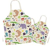 FOMAISELF Tablier de cuisine en lin pour parents et enfants - Tablier pour maman et enfants à motif d'animaux mignons, tabliers pour fille de fils de maman pour la cuisson, la fête de peinture