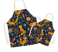 FOMAISELF Tablier de cuisine en lin pour parents et enfants - Tablier pour maman et enfants à motif renard mignon, tabliers pour fille de fils de maman pour la cuisson, la fête de peinture