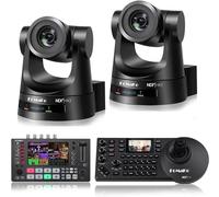 FoMaKo Ensemble de Caméra PTZ NDI HX3, 30x Zoom Optique, Suivi-Automatique IA 1080P 60ips avec 3G-SDI HDMI, 2*Caméra 30x Zoom NDI+ Contrôleur PTZ NDI+ Mélangeur Vidéo HDMI SDI 4K