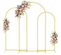 Fomcet Lot de 3 Supports d'arche de Fond en métal doré pour Mariage, 2,8 m, 2,8 m et 1,8 m, Cadre arqué pour fête d'anniversaire, fête prénatale, cérémonie de Remise de diplôme