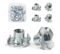 FOMGIIN Écrou en T Inserts Acier Fileté M4 X 8 mm, 50 Pièces Écrous Éntraînement Insert, Écrous à Griffes T En Acier Au Carbone Zingué, D'éCrous En T à Quatre Dents Pour Meubles de Menuiserie