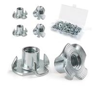 FOMGIIN Écrou en T Inserts Acier Fileté M6 X 9 mm, 50 Pièces Écrous Éntraînement Insert, Écrous à Griffes T En Acier Au Carbone Zingué, D'éCrous En T à Quatre Dents Pour Meubles de Menuiserie
