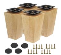 Fomiata 4Pcs Pieds de Meuble Bois Droit 10cm, Pieds Table Basse en Chêne Massif pour Canapé, Lit, Fauteuil, Table de Nuit, Armoire (Couleur Originale)