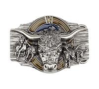 Fomissky Boucle de ceinture argentée Texas Longhorn pour homme, style country western cowboy rodéo Big Bull Punk, Longhorn argenté, Moyenne
