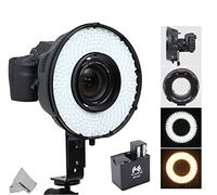 Fomito Anneau macro portable LED DVR-240 DF 3200 K-6500 K pour appareils photo reflex numériques Canon Nikon Sony Pentax + adaptateur de batterie de rechange MV-AD1 pour Sony NP-F750, piles AA