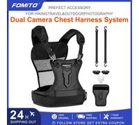 FOMITO double harnais d'appareil photo système de gilet de poitrine multi-transportage avec étui latéral pour appareil photo reflex numérique Canon Nikon Sony Olympus Gris clair