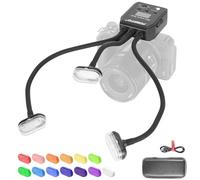 Fomito Flash macro à trois têtes - Sabot universel, luminosité 8 niveaux, aide à la mise au point LED à 9 arrêts, rechargeable USB-C (2000 mAh) - 44,5 cm