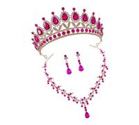 FOMIYES 1 Ensemble Costume Boucles D'oreilles Couronne Collier Tiara De La Mariée Diadème Pour Les Femmes Coiffes De Mariée Pour Mariage Décorations Strass Rosy