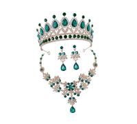 FOMIYES 1 Ensemble Ensemble d'accessoires de robe de mariée boucles d'oreilles collier faire la fête perlé groupe Gala bijoux femme strass Diadèmes Alliage de zinc Green