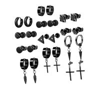 FOMIYES 12 paires Boucles Oreilles Piercing Acier Inoxydable Noir Clous et Pendants Croix Style Punk Unisexes Accessoires Oreille Durables et Confortables
