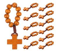 FOMIYES 12 Pièces Chapelet Chrétien en Bois, Anneau de Poche avec Croix | Bois à Finition Lisse, Comptage Dizaine, pour Baptême, Mariage, Communion et Enterrement