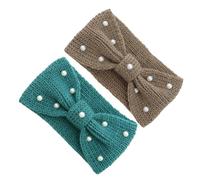FOMIYES 2 Pièces Bandeau Cache-oreilles Tricoté pour Femme Foulard Hiver Laine Orné de Perles Noeud Décoratif avec Mitaines Tricotées