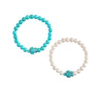 FOMIYES 2 pièces Bracelet Perles Turquoise et Tortue Élastique Lot Bracelet Femme Mode Ajustable Style Accessoire pour Poignet ou Cheville