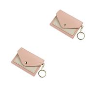 FOMIYES 2 Pièces Candy Color Card Pack Packchain Portefeuille pour Femme Titulaire de Carte Simple Petit Mince Portefeuille Porte-clés pour Femme Mini Portefeuille Porte-Monnaie Cuir Rose