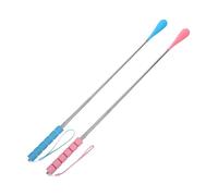 FOMIYES 2 Pièces Pied à Chaussures Acier Inoxydable Manche Long Ergonomique pour Aînés et Mobilité Réduite Aide à Enfiler Facilement de Couleurs Rose et Bleu