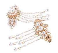 FOMIYES 2 Pièces Vintage Chinese Style Pearl Tassel Hair Side Clips Small Metal Spring Rhinestone Barrettes For Women Bridal Wedding Headpiece