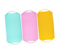 FOMIYES 3 pièces Serviette Exfoliante Dos Double Face avec Corde Lavette Bain Antipelliculaire Douce Éponge Exfoliante Corps pour Soin Peau Sensible Jaune Bleu Rose