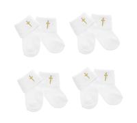 FOMIYES 4 Paires Chaussettes de Baptême Garçon Fille An Coton Respirant Blanc Design avec Croix Antidérapantes et Confortables pour Garçon et Fille