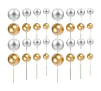 FOMIYES 40 Pièces Boule Décorative pour Gâteau en Mousse Petite Taille Ronde Or Argenté pour Décorations d'anniversaire et Embellir Desserts de Fête
