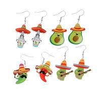 FOMIYES 4paires Lot de Boucles Oreilles Mexicaines Fiesta Piment Avocat Acrylique Bijoux pour Fêtes Occasions Spéciales