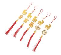FOMIYES 5 Pièces Ornement Suspendu Année 2027 Chèvre, Pompon Rouge | Décor Porte et Bonsaï, Figurines Dorées, Signe Fu Rond, Plastique Polyester