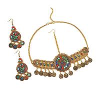 FOMIYES Bandeau Bohème avec Boucles D'oreilles et Collier Pendentif Orné de Pierres de Bijoux Ethniques pour Femmes Parure de Bijoux Fantaisie