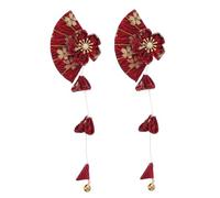 FOMIYES Barrettes Japonaises Éventail Tissu et Léger Épingles Cheveux Fleuries Rouges avec Pompon pour Femme Accessoire Élégant pour Coiffure Cérémonie