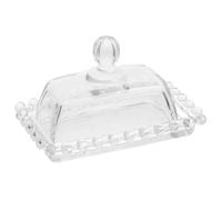 FOMIYES Beurrier en Verre Transparent avec Couvercle, Mini Plat à Bonbons 1 Pièce, Bordure Perle, Récipient pour Beurre et Fromage, Accessoire la Cuisine pour Conservation au