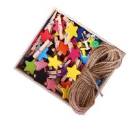 FOMIYES Boîte de 57 Clips à Photos Muraux en Bois Pin Forme Étoile Multicolores Corde 10 M et Clous sans Trace pour Décoration Intérieure, Affichage Photos et Mémos, Set Couleur