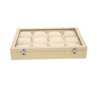 FOMIYES Boîte de Rangement pour Montres et Bijoux en Lin 12 Emplacements avec Coussins Rembourrés Pratique pour Collectionneurs et Usage Domestique Élégante Format Moyen