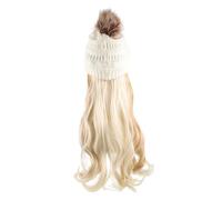 FOMIYES Bonnet Tricoté Avec Cheveux Longs Ondulés Intégrés Taille Unique Bonnet Amovible Avec Postiche Femme Hiver Et Extensions Dorées