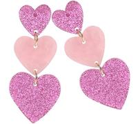 FOMIYES Boucles D’Oreilles Pendantes Cœur en Acrylique Bicolore Rose 1 Paire Boucles D’Oreilles Saint-Valentin pour Femmes Bijoux Mode et Amour pour Occasions Spéciales