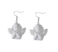FOMIYES Boucles D'oreilles Femme Ange Pendantes Rétro Alliage et Résine Blanche Pure pour Fête ou Présent Taille Petite Délicate