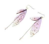 FOMIYES Boucles D'oreilles Pendantes Ailes de Fée Dégradées en Perles Synthétiques Couleur Violet Or, Bijoux Légers Femme pour Mariage et Quotidien, Style Féerique et Unique