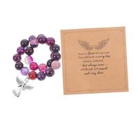 FOMIYES Bracelet De Perles Commémoratif En Pierre Violet, Ensemble Souvenir Condoléances Avec Carte, Bijou De Sympathie Pour Perte Et Deuil, Adapté Aux Proches Endeuillés, Taille Unique