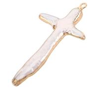 FOMIYES Breloque Croix en Perles Naturelles Baroques Blanches Bord Doré 20X40-30X45Mm Pendentif DIY pour Création Bijoux Bracelets et Colliers Soi-Même