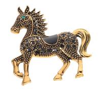 FOMIYES Broche Amulette Cheval en Alliage Vintage Cristaux Noirs et Épingle Décorative Nouvel An Chinois 2026 pour Femmes Chapeaux