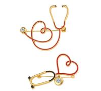 FOMIYES Broche Stéthoscope En Alliage Cœur Scintillant, Lot De 2, Accessoires Décoratifs Pour Médecin Et Infirmière, Présent Fête Professionnel, Finition Lumineuse Élégante
