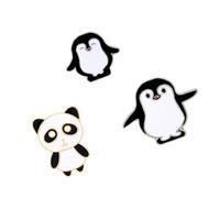 FOMIYES Broches Créatives Panda et Pingouin, Lot de 3 Pièces, Métal Solide, Petit Accessoire Féminin, pour Costume et Décoration, Style Couple Noir et Blanc, Présent Fête et Banquet