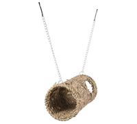FOMIYES Cabane à Hamster en Paille Naturelle avec Chaîne Suspendue, Tunnel de Jeu pour Petits Animaux, Maison Tunnel pour Hamster, Souris et Hérisson, Habitat Sécurisé et Ludique